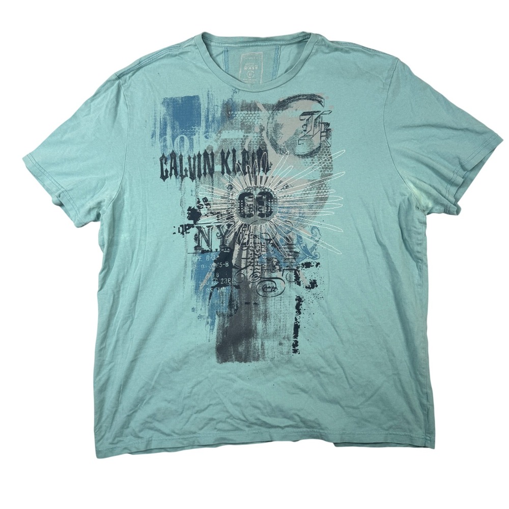 Vintage Calvin Klein Graphic T Shirt XL Teal Y2K Grunge Mens